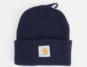 Deadstock Vintage Y2K Carhartt Spell Out Winter Beanie Hat Cap Navy Blue Knit