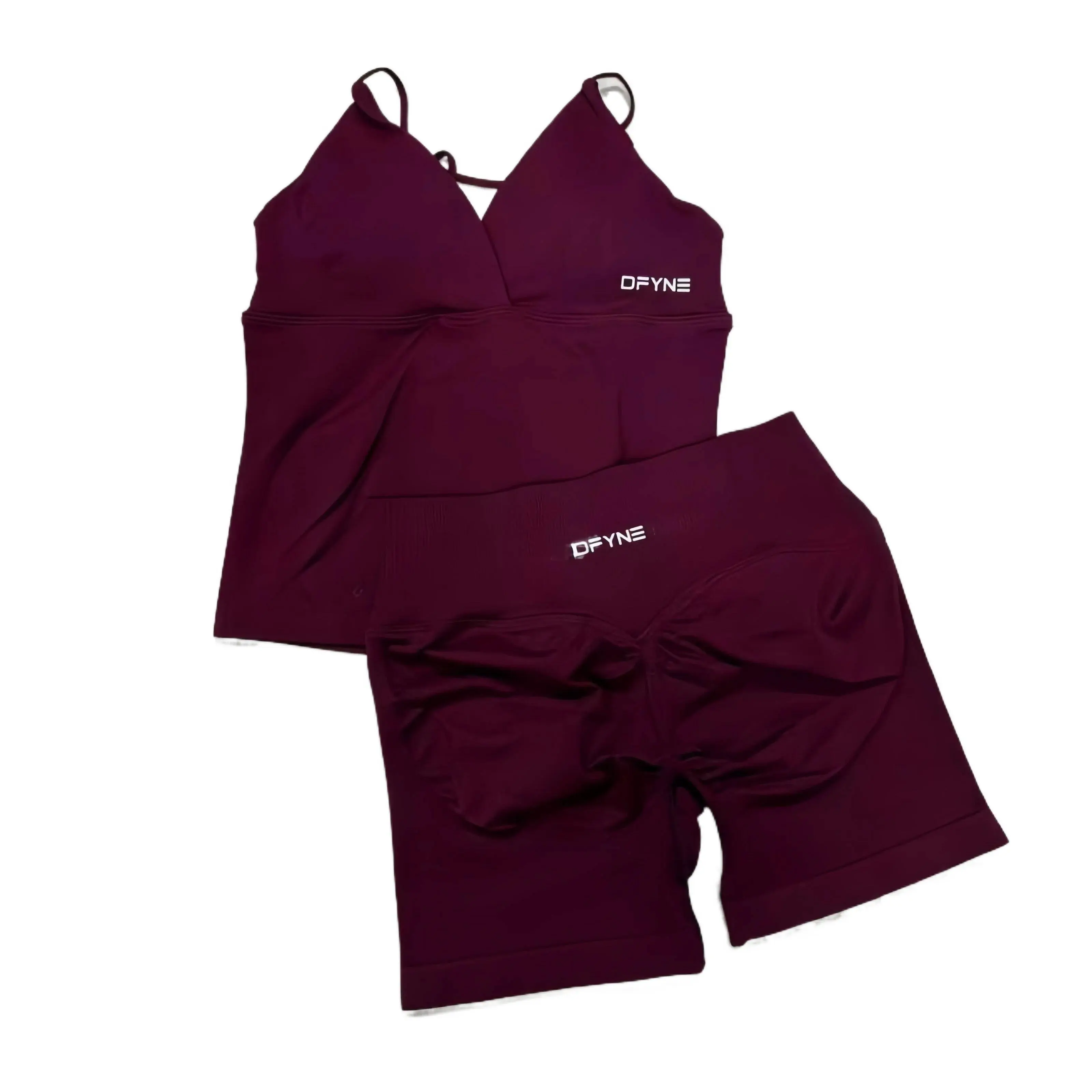 Women's Seamless 2-Piece Gym Wear Set - V-Neck Padded Tank Top, High Waisted Crossover Scrunch Shorts, High Elastic, Multi-Size Women's Gym Outfit for Cold Machine Wash