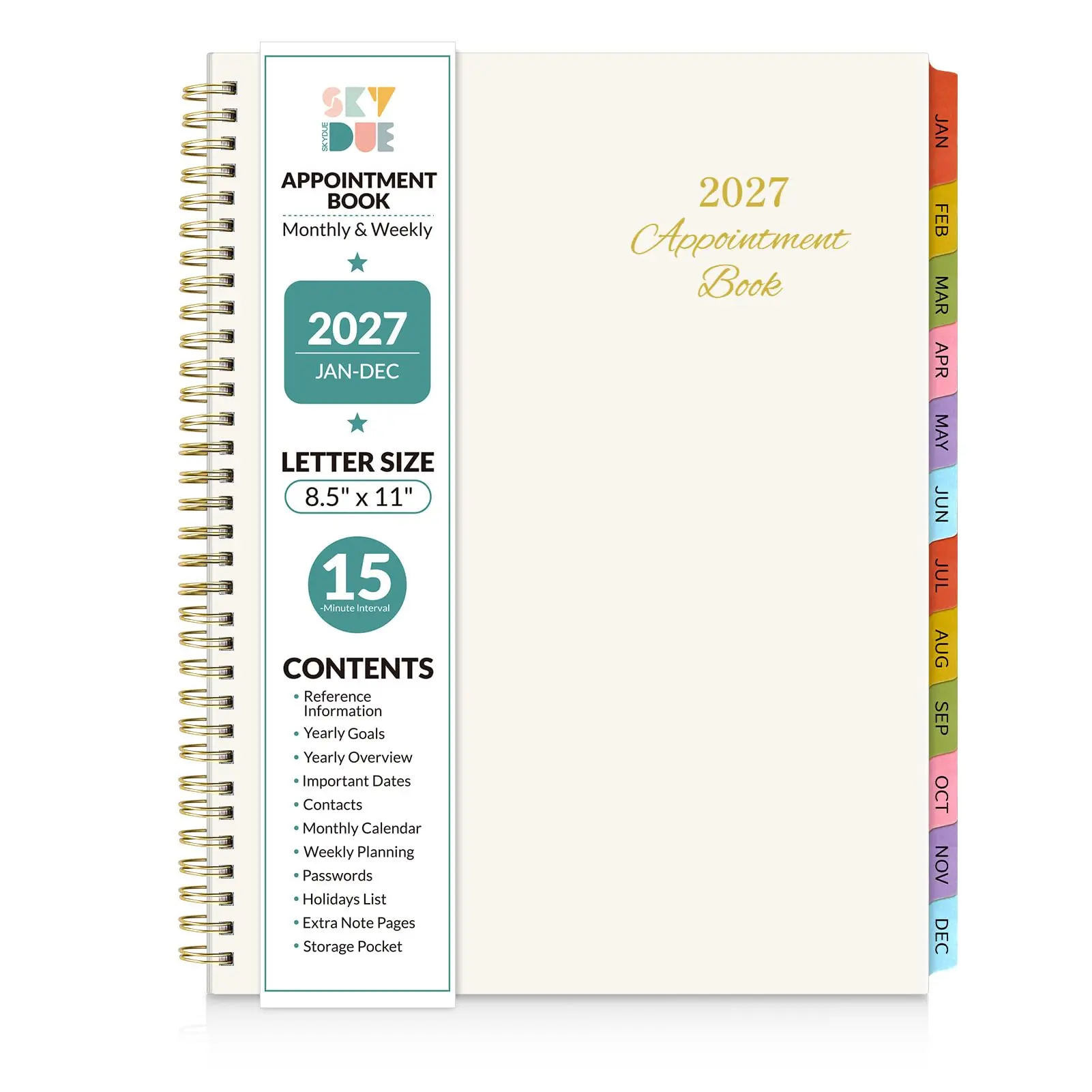 SKYDUE 2027 Appointment Book, 8.5" x 11" Weekly and Monthly Hourly Planner, 15-Minute Weekday and 30-Minute Weekend Slots, January-December