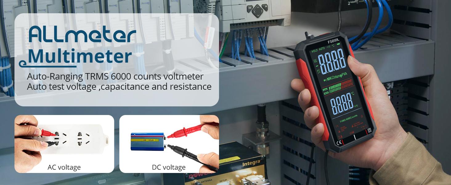 USB Rechargeable 6000 Counts Digital Smart Multimeter Auto-Ranging with Large Display Capacitance Ac/Dc Voltmeter Resistance NCV Temperature Continuity Diode Live Check Electric Tester Tool