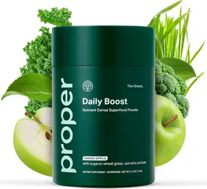 Organic Greens Powder Apple Flavor Whole Food Veggie Superfood Wheatgrass Spirulina Chlorella Probiotics Daily Drink Mix Wellness Digestion Support Gut Health Dietary Supplement Natural Energy Boost