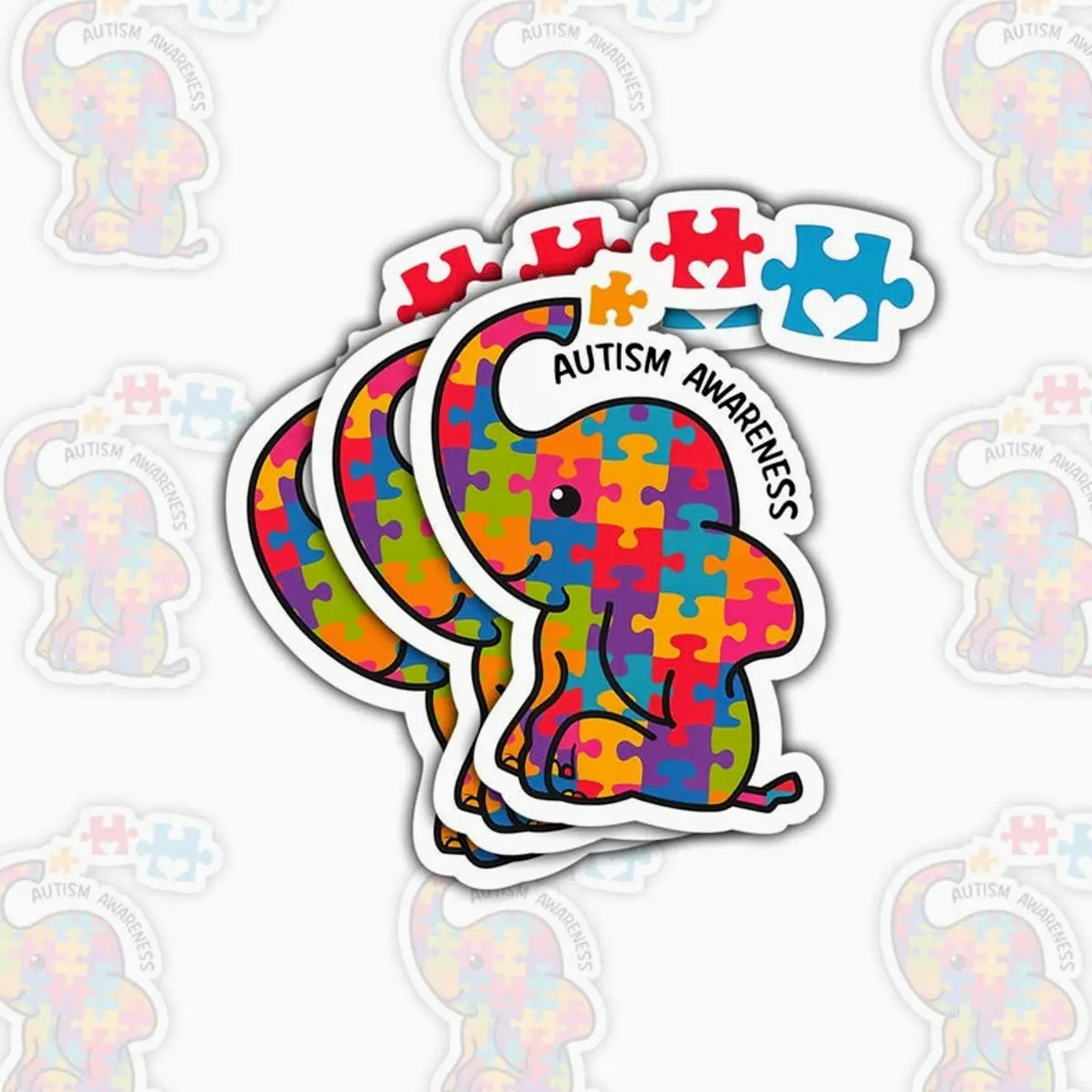 Autism Awareness Elephant Sticker: Puzzle Piece Vinyl Decal