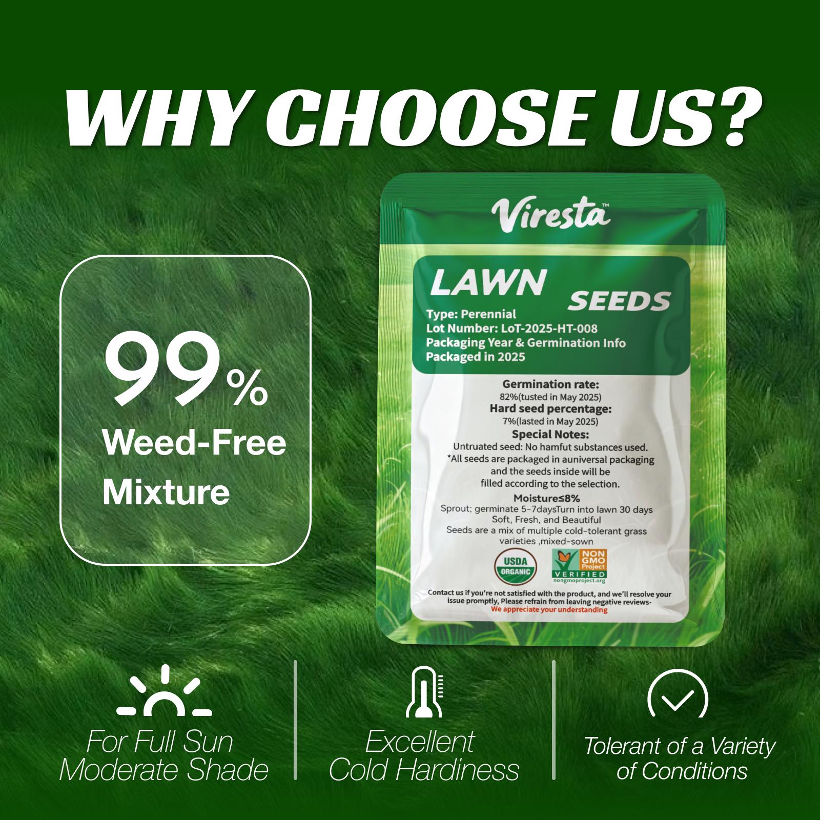 Grass Seed and Shade Grass, Grows quickly and withstands all seasons, perfect for high-quality turf and golf courses, High Germination Grass Seeds Grown in USA