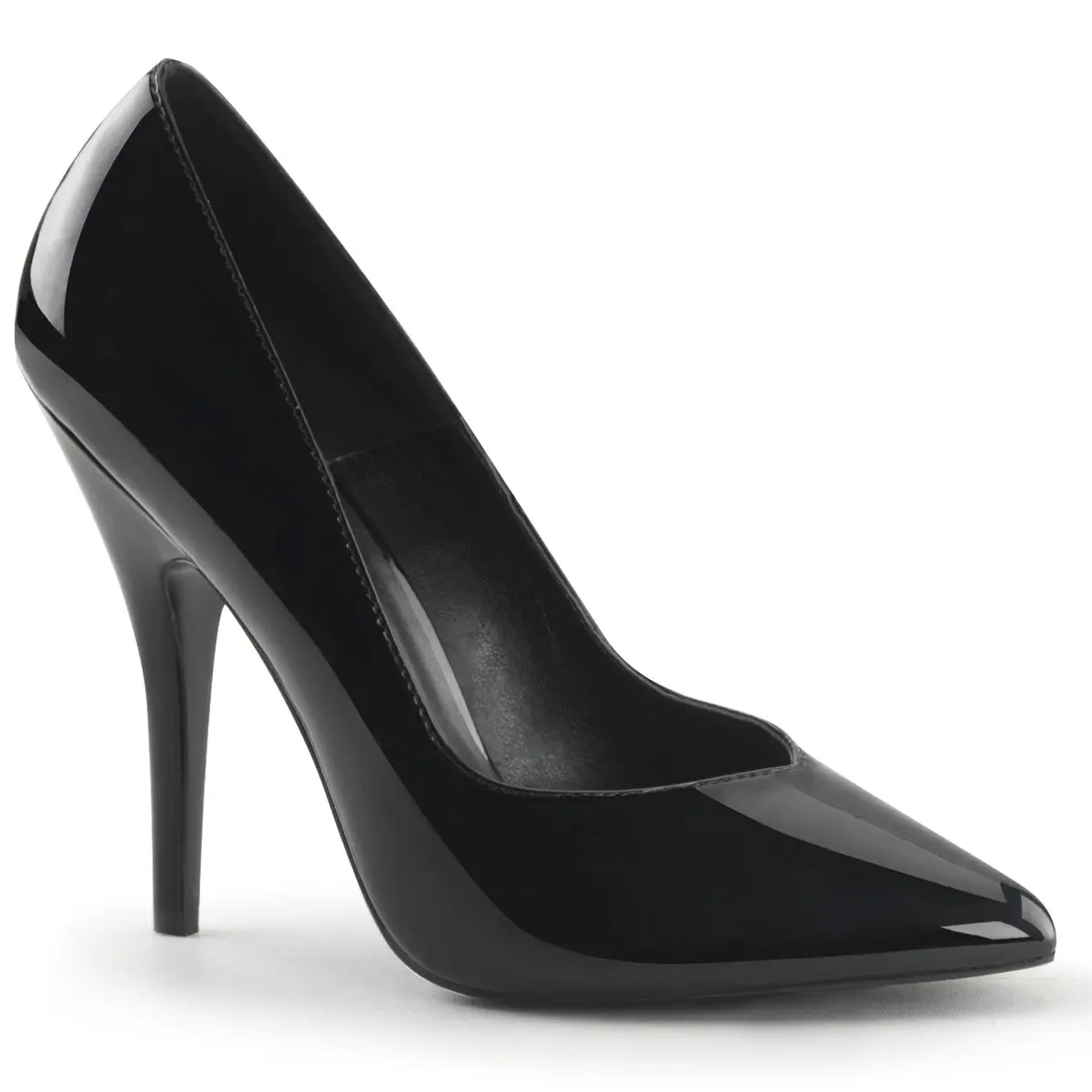 Pleaser Seduce-420V Women's Black Patent Pointed Toe Pumps with a Classy 5" Stiletto Heel and Stylish V-Cut Topline