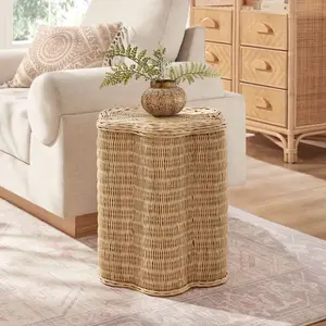 Erika Scalloped Natural Rattan Side Table in Natural Erika Scalloped Natural Rattan Side Table in Natural