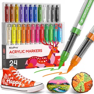Nicpro Acrylic Paint Markers Brush Tip, Water-Based No-Bleed Paint Markers with Automatic Ink Control, Waterproof Acrylic Paint Pens for Easter DIY Art & Crafts – Eggs, Rock, Glass, Fabric