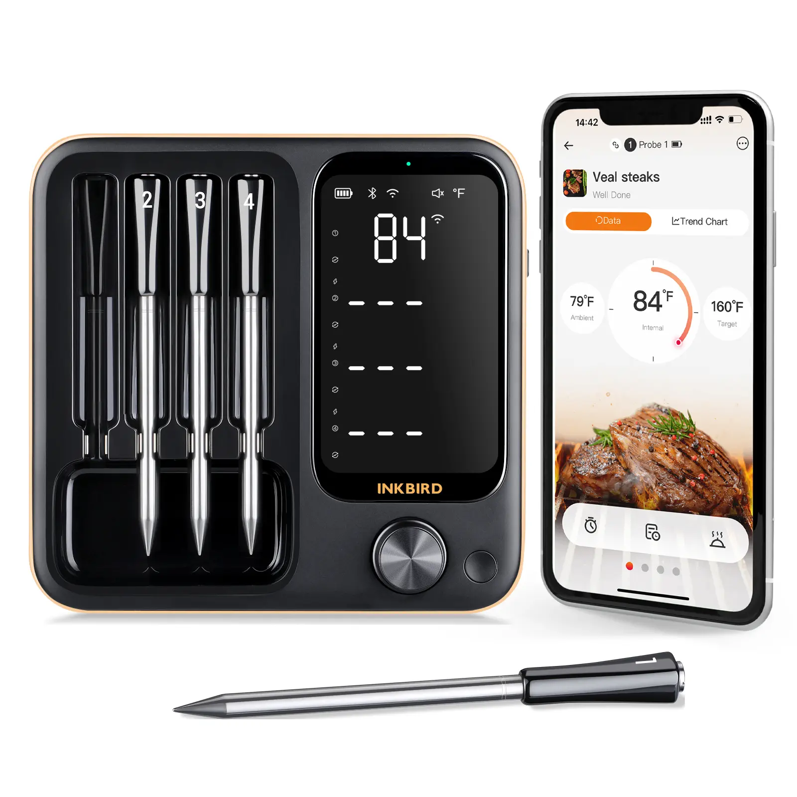 INKBIRD Wireless Digital Food Thermometer - WIFI & Bluetooth Portable LCD Kitchen Gadget, IP67 Waterproof Kitchen Thermometer for Grill BBQ, Cooking,restock,,home essentials
