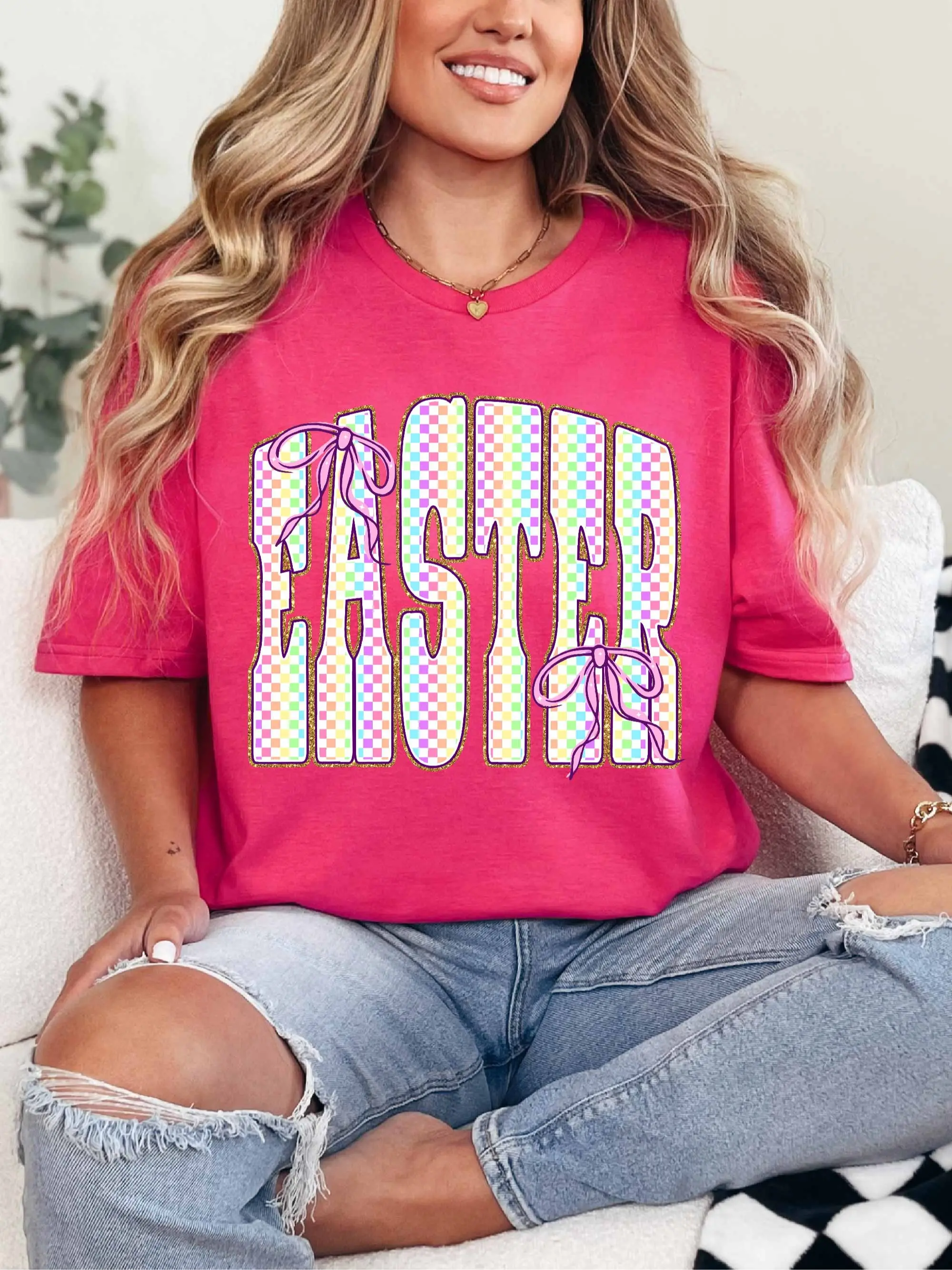 Checkered Easter ~ Unisex Short Sleeve T-Shirt Gildan Softstyle Printed in the USA