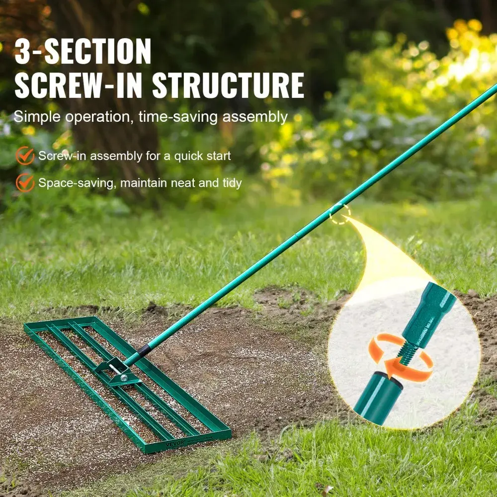 VEVOR Lawn Leveling Rake, Level Lawn Tool, Heavy-Duty Lawn Leveler with 78" Steel Extended Handle, Yard Leveling Rake Suit for Garden, Golf Lawn, Farm, Green