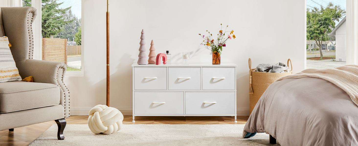 Cupboards Cabinets Dresser - Fabric Storage Tower with 5 Drawers, Bedroom Organizer, Chest of Drawers with Fabric Bins, for Bedroom, Closet, Entryway