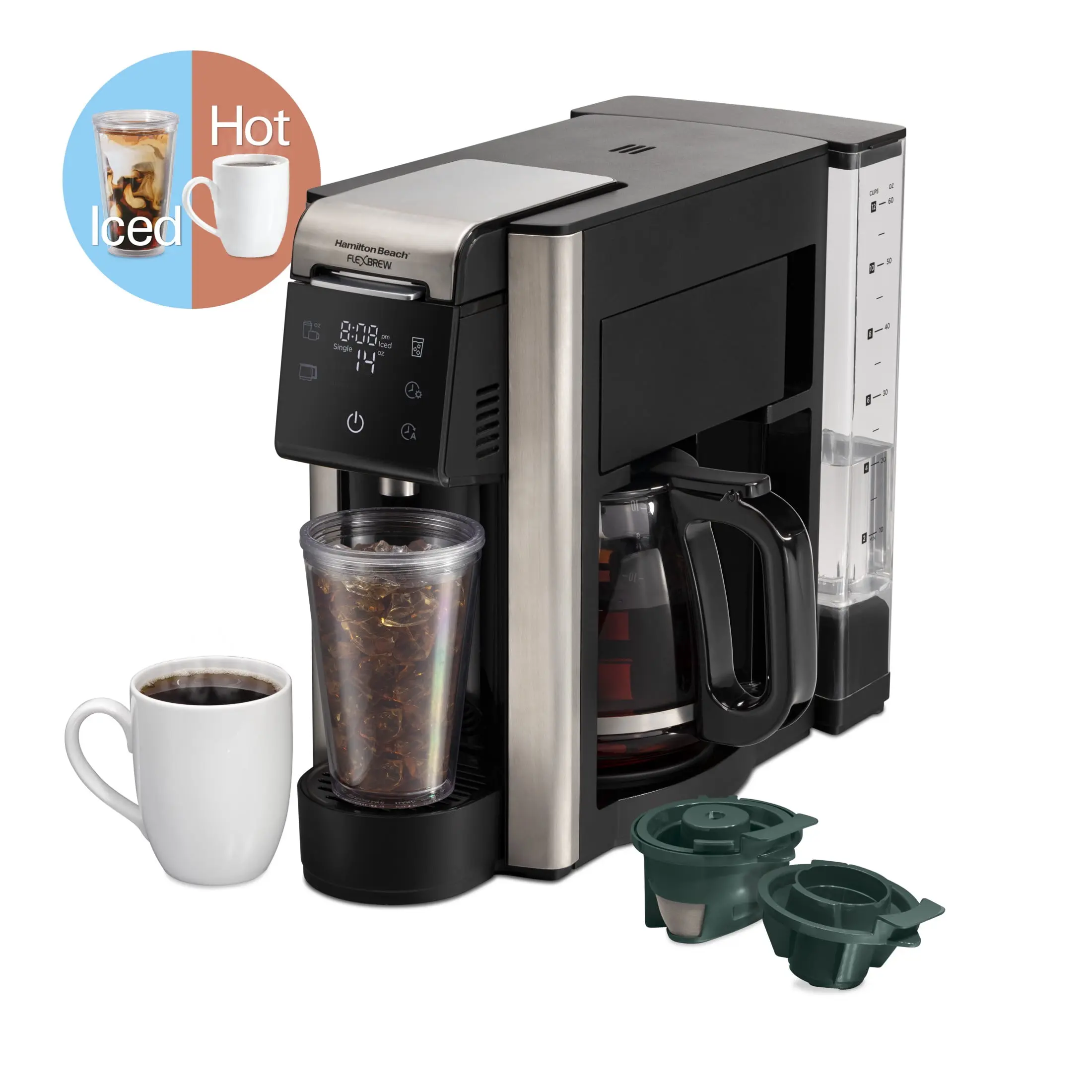 Hamilton Beach FlexBrew 5-in-1 Coffee Maker - 12-Cup Carafe, Single-Serve for Pods & Grounds, Hot & Iced Brewing, Black Kitchen Appliance