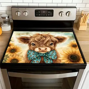 [Highland Cow Stove Cover] Highland Cow Pattern Stove Cover - 2D/Flat Kitchen Protector, Easy-to-Clean Home Decor, Suitable for Stovetop/Washer/Dryer/Ironing Board, 28.3*20.5 inches, 1pc