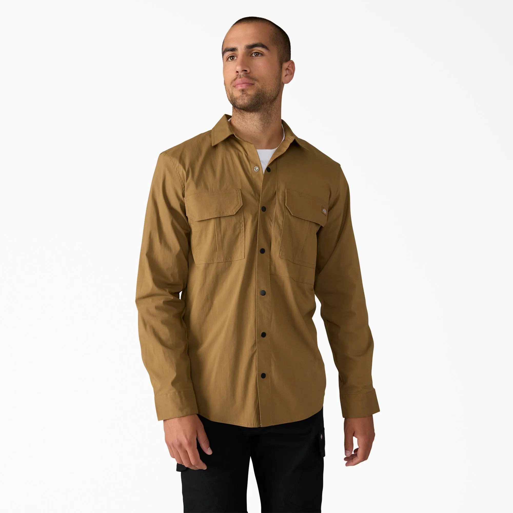 Dickies Menswear Long Sleeve Tradebuilt Utility Work Shirt - Regular Fit, Stretch Comfort, Utility Pockets, Hidden Zipper Pocket, Collared Neck, Cotton-Blend Poplin Tops, Full Sleeves Workwear Style