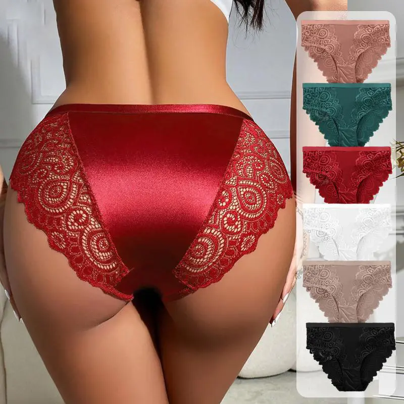 Women's High-Waist Floral Lace Panties, 6-Pack Soft Comfortable Briefs for Everyday Wear, S-XL, Lace Panty, Lace Trim Knickers