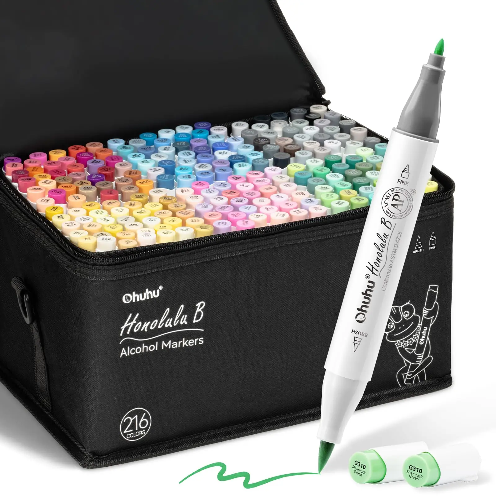 Ohuhu Alcohol Markers: Brush&Fine Dual Tips - 104 Colors & 216 Colors - Double Tipped Art Marker Set for Artists Adults Coloring Sketch Illustration - 104+216=320 - Refillable Ink - Honolulu B Series of Ohuhuart