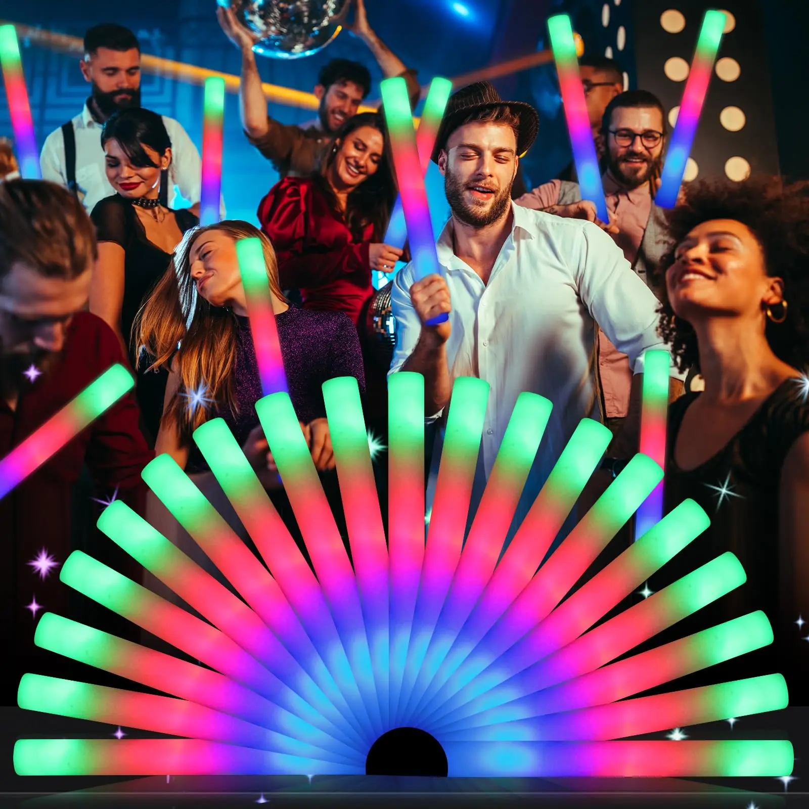 Bulk 12/36/52/102-Pack Colorful LED Light Up Glow Sticks for Raves & Concerts - 3 Flashing Modes, Glow in Dark Party Supplies for Home Parties, Fan Meetings, Weddings, Birthdays & Halloween Gifts Plastic Pearl[graduation2026] [SummerVibes]