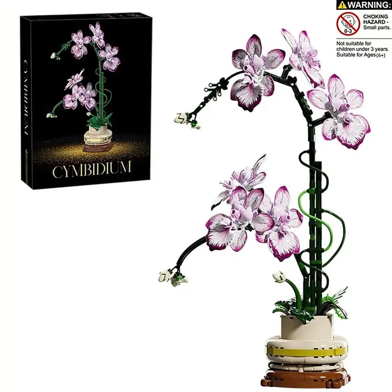 Orchid Building Block Set with Vase, 696 Pieces, Plant Series, Realistic Design Potted Orchid Kit, Home Decor, Adult Desk Ornament, Gift for Women, Creative Building Blocks, Building Block Model, Building Sets