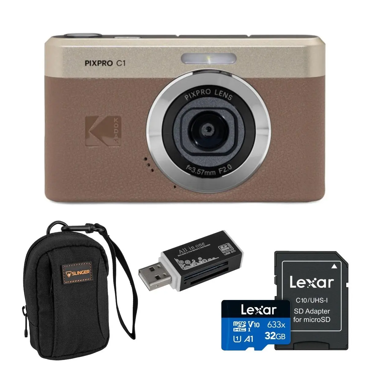 Kodak PIXPRO C1 Vintage Handheld Point & Shoot Camera - 13MP, Full HD, Rechargeable, LCD Screen, Protective Lens, 180° LCD Selfies, Pocket Photo Gear
