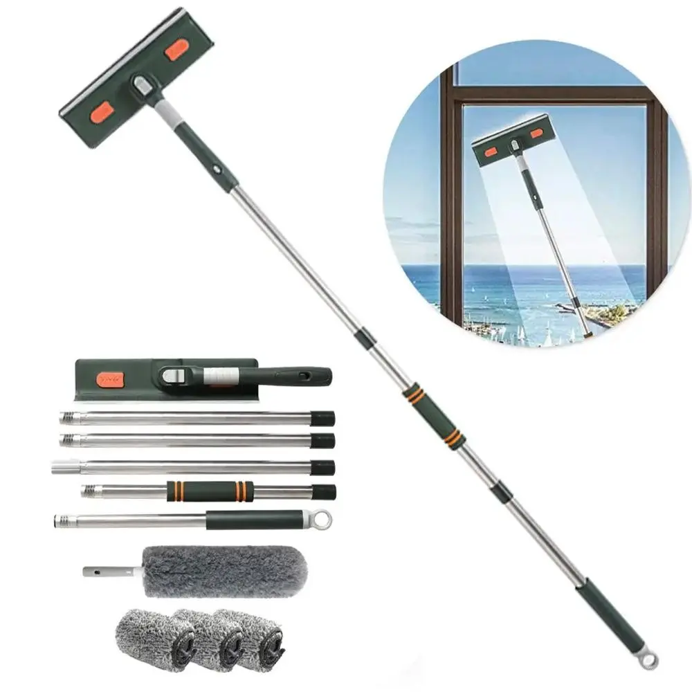 Window Squeegee Cleaner, Squeegee Scrubber, 1 Set Household Squeegee with Extension Pole, Telescopic Window Washing Equipment with Bendable Head, Glass Cleaning Tool, Window Cleaning Kit, Squeegee Combo