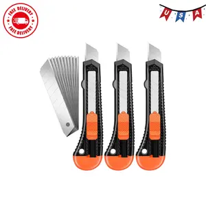 3 Pack Utility Knife Box Cutter Retractable with 10 Piece 18mm
