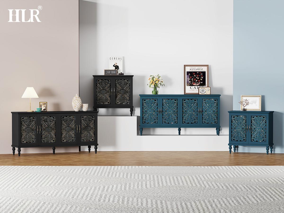 [summerwins] HLR Antique Wooden Sideboard Buffet Cabinet | Vintage Floral Carved Doors, 3 Adjustable Shelves, 61.8” Console with Ample Storage, Sturdy MDF Frame, Elegant Dining Room Decor | Easy to Assemble, Large Capacity sohochic
