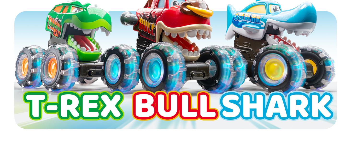 3 Pack Monster Truck Toy, Motion Activated Light-Up Cars ,Garbage Truck , Press & Go Cars for Boys Girls, Christmas Gifts for Kids Outdoor Play Baby Toy Present,  easter gifts for kids