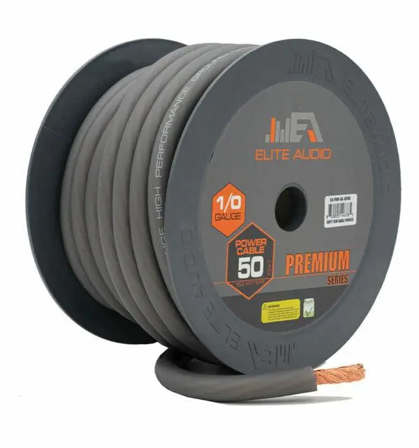 Elite Audio EA-PRM0G-GRND 0 Gauge (AWG) Corrosion-Resist Grounding Wire Spool, 50ft CCA Power Cable with Flexible Durable Jacket for Car Audio System, Highflex High-Current Automotive Ground Connections