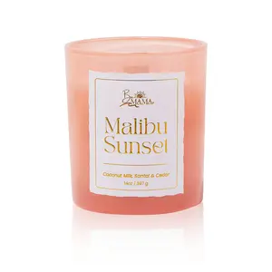 BuMama - Malibu Sunset Scented Coconut Wax Candle 14oz Hand-Poured Luxury Home Fragrance with Wood Wick for Relaxation & Ambiance Coastal Aroma Decor Ornaments