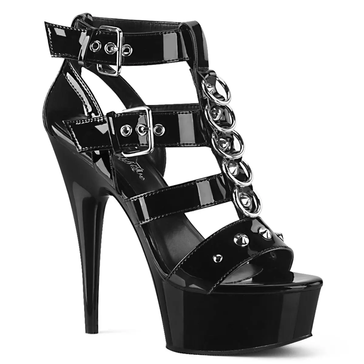 Pleaser Delight-658 Women's Buckle Style Heeled Sandals with a 6-Inch Heel and Platform, Strappy T-Strap Design with Cone Stud Decor, Footwear, Shoe, Buckle Detailing Women's Heeled Sandals, Ankle Strap Heels, Adjustable Strap