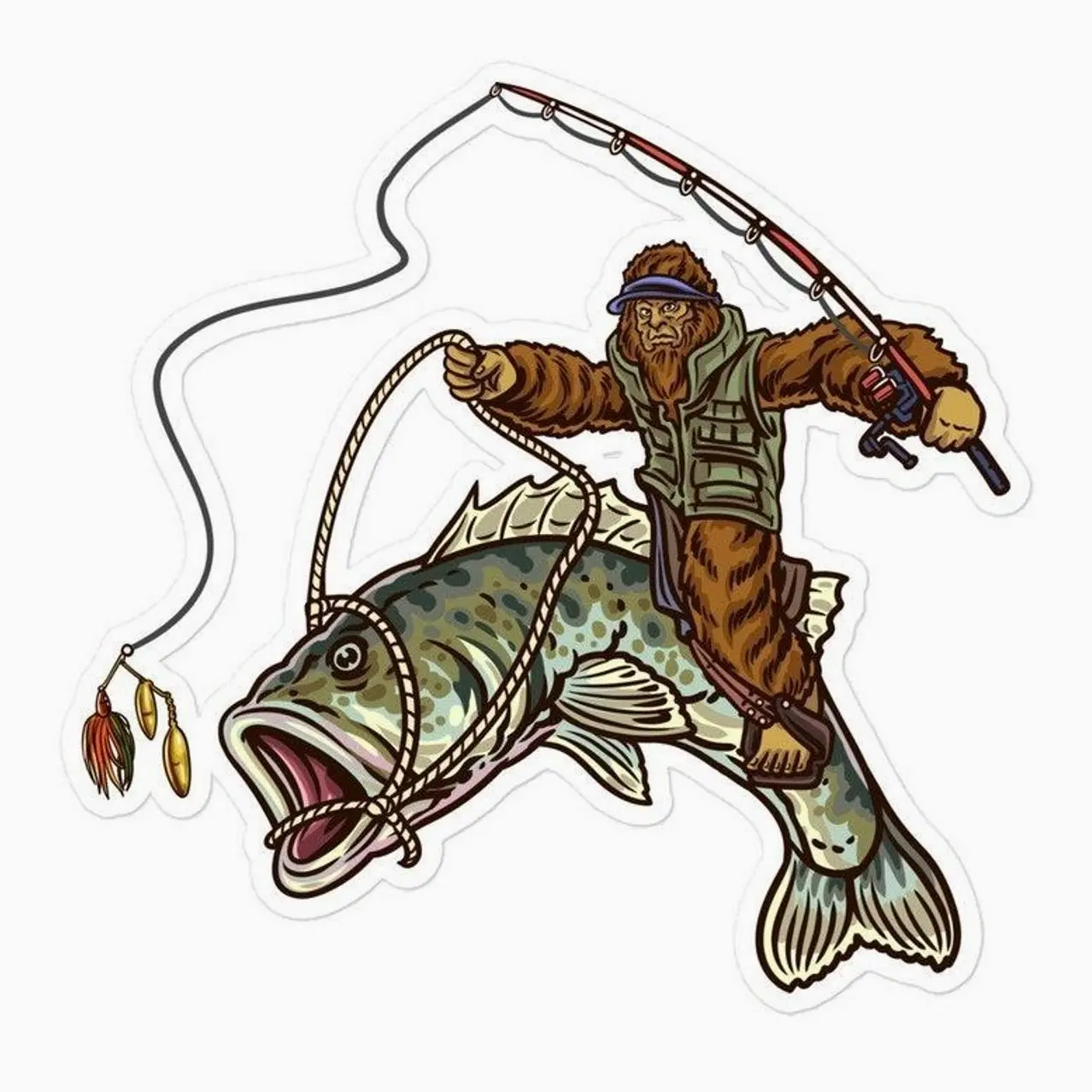 Largemouth Bass Bigfoot Fishing Sticker, Funny Sasquatch Fishing Decal For Fishermen, Waterproof Vinyl Sticker For Tackle Boxes, Coolers, Boats, Car, Gift For Anglers And Fishing Lovers, Laptop Water Bottle Decal