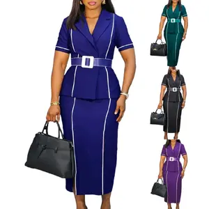 High Quality Ladies Suits Office Wear V-neck Short Sleeves Breathle Elegant Set for women