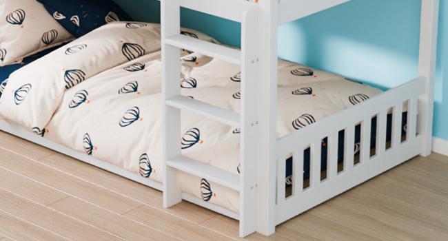 JOYMOR Solid Wood Low Twin Over Twin Bunk Bed for Kids/Junior, Bunk Bed Frame with Guardrails & Ladder for Boys Girls, No Box Spring Needed