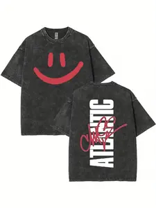 Chase Atlantic 2025 European Tour Vintage Washed Pattern T-Shirt | Black Distressed Style with Red Joyful Text, Loose Fit Unisex Streetwear, Plus Size, Machine Washable, Casual Style Shirt, Textured Fabric, Cre