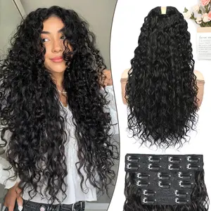 ENBEAUTIFUL 18 Strong Clips 1B Curly Clip in Hair Extensions 100% Pure Protein Silk Fiber Ultra-Soft Naturally Blending Full-Head Volume Non-Slip Clips for Women 22" 24" Natural Black