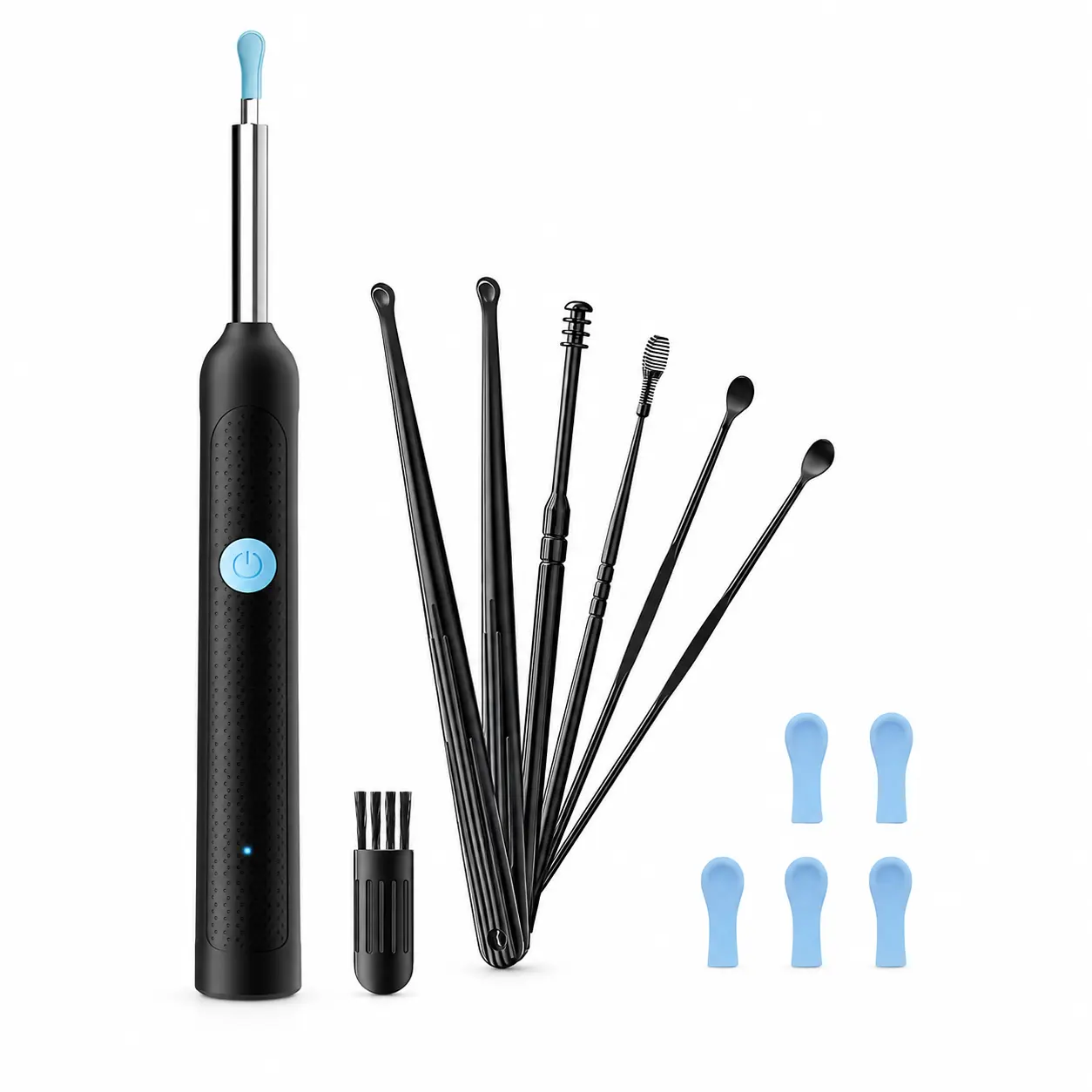 Unisex Smart Visual Ear Cleaner Tool Set with Camera Waterproof Endoscope Earwax Remover Device 8 Counts High-definition Ear Pick Flashlight Black Upgrade Version Compatible with iOS Android Systems
