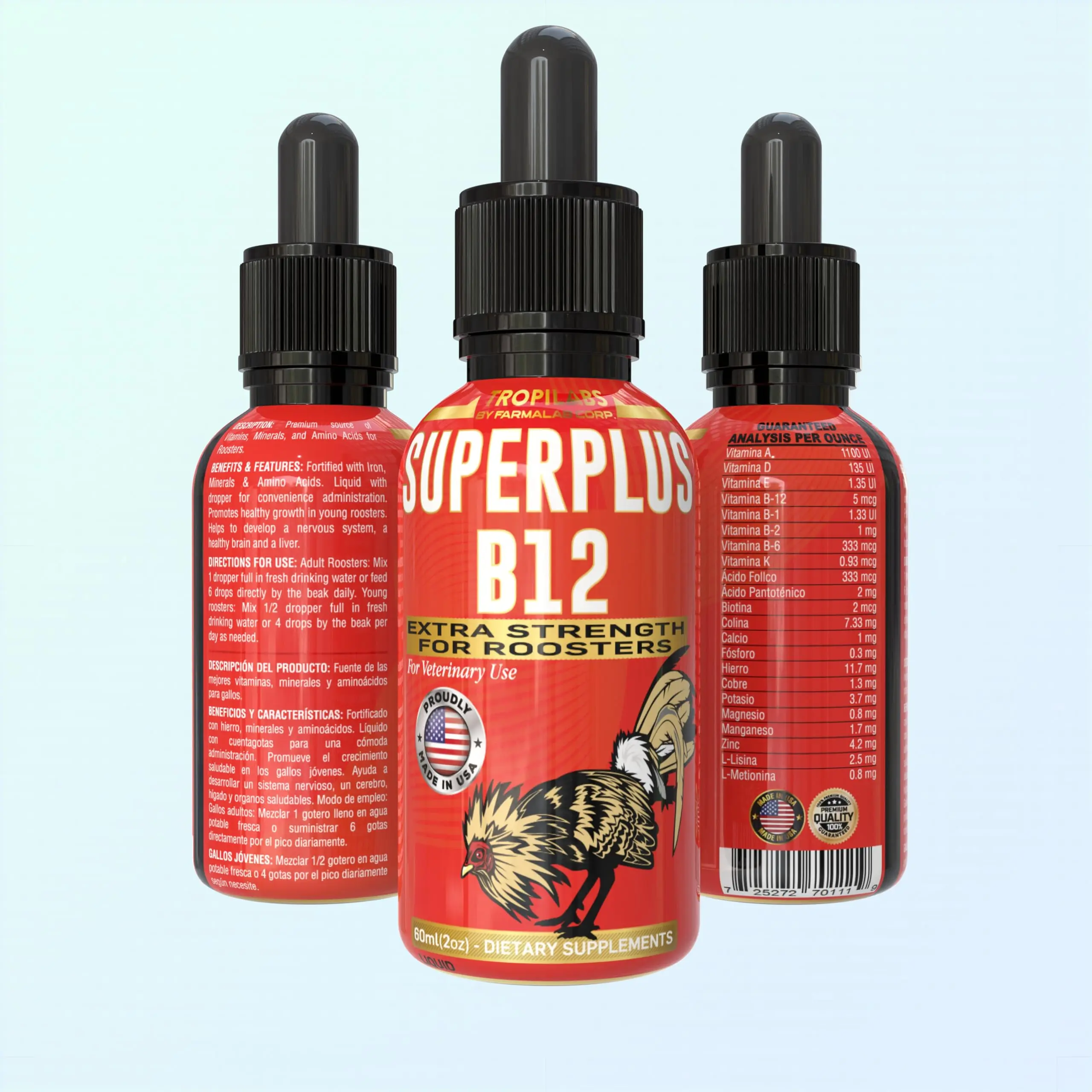 Farmalab Extra Strength Vitamin B-12 Supplement for Roosters, Poultry Gamefowl Birds