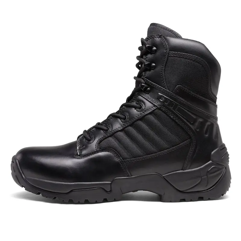 NORTIV 8 Men's Wide-Fit Military Work Boots, Closed-Toe Leather-Rubber Footwear for Workers, Comfortable Walking Shoes (Black)