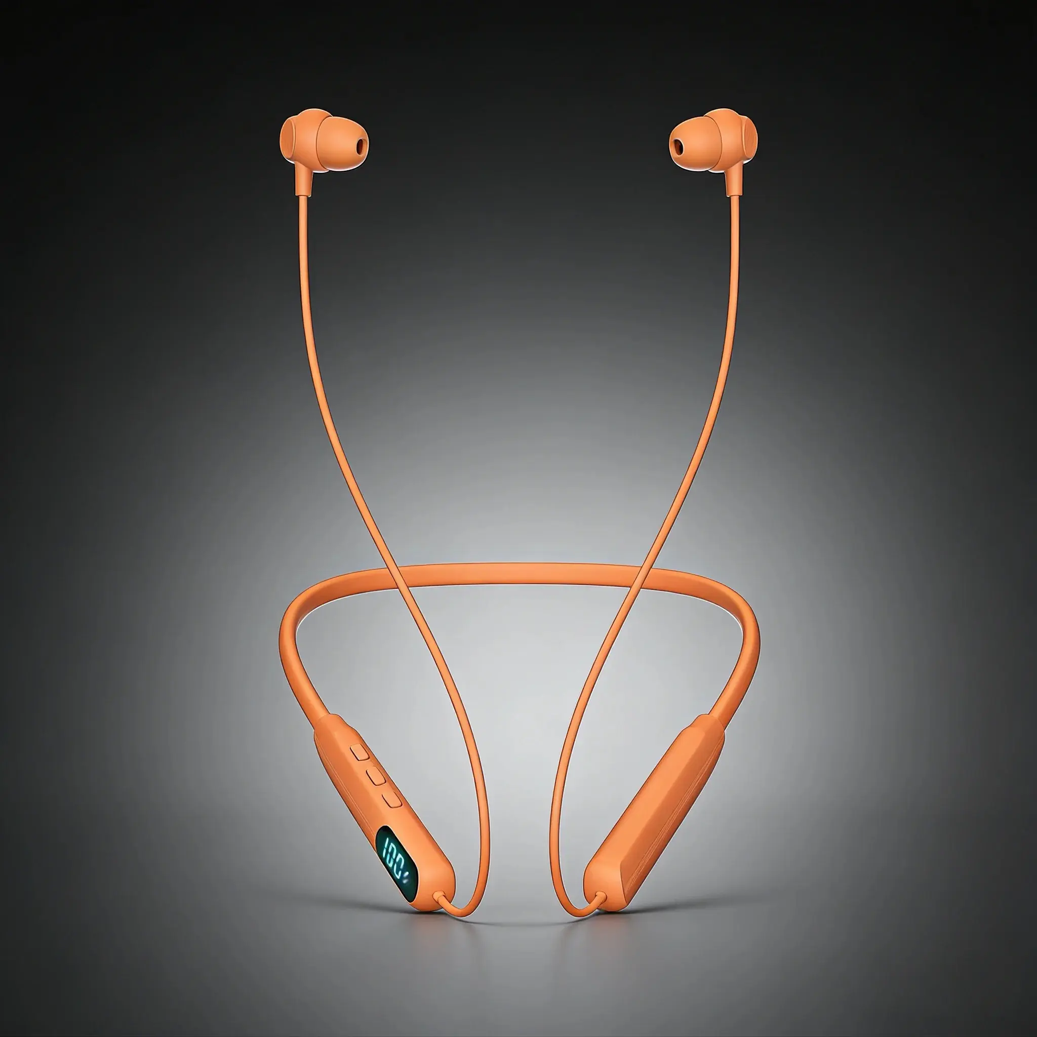 Orange Neckband Wireless Earbuds - IPX4 Sweatproof Silicone In-Ear Audio Headphones, Hi-Fi Sound, LED Battery Display, Magnetic Connection, Cable Management, ENC Noise Cancellation, Smart Voice Assistant for Sports & Hands-Free Calls, Electronic Headset