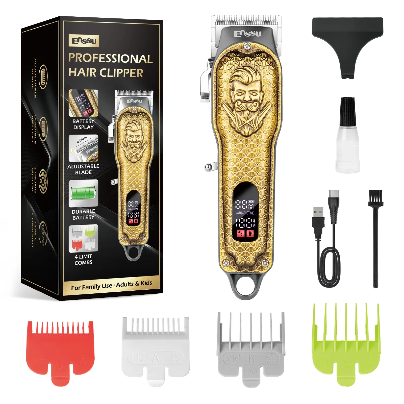 Professional Hair Clipper and Trimmer Set, 2-in-1 Cordless Grooming Kit for Men, Beard Shaver & Barber Equipment for Haircuts, Haircut, 2-In-1 Cordless Hair Trimmers & Clippers, Battery-Powered Handheld Hair Trimmers & Clippers