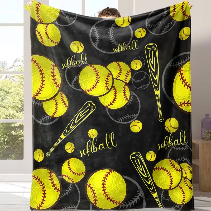 Vibrant Yellow Softball Pattern Blanket Memorable Softball Team Blanket – A Warm Tribute to the Love of the Game!Suitable for use in offices, sofas, and travel settings, etc Suitable for giving as gifts to friends, parents and children summerwins Joy