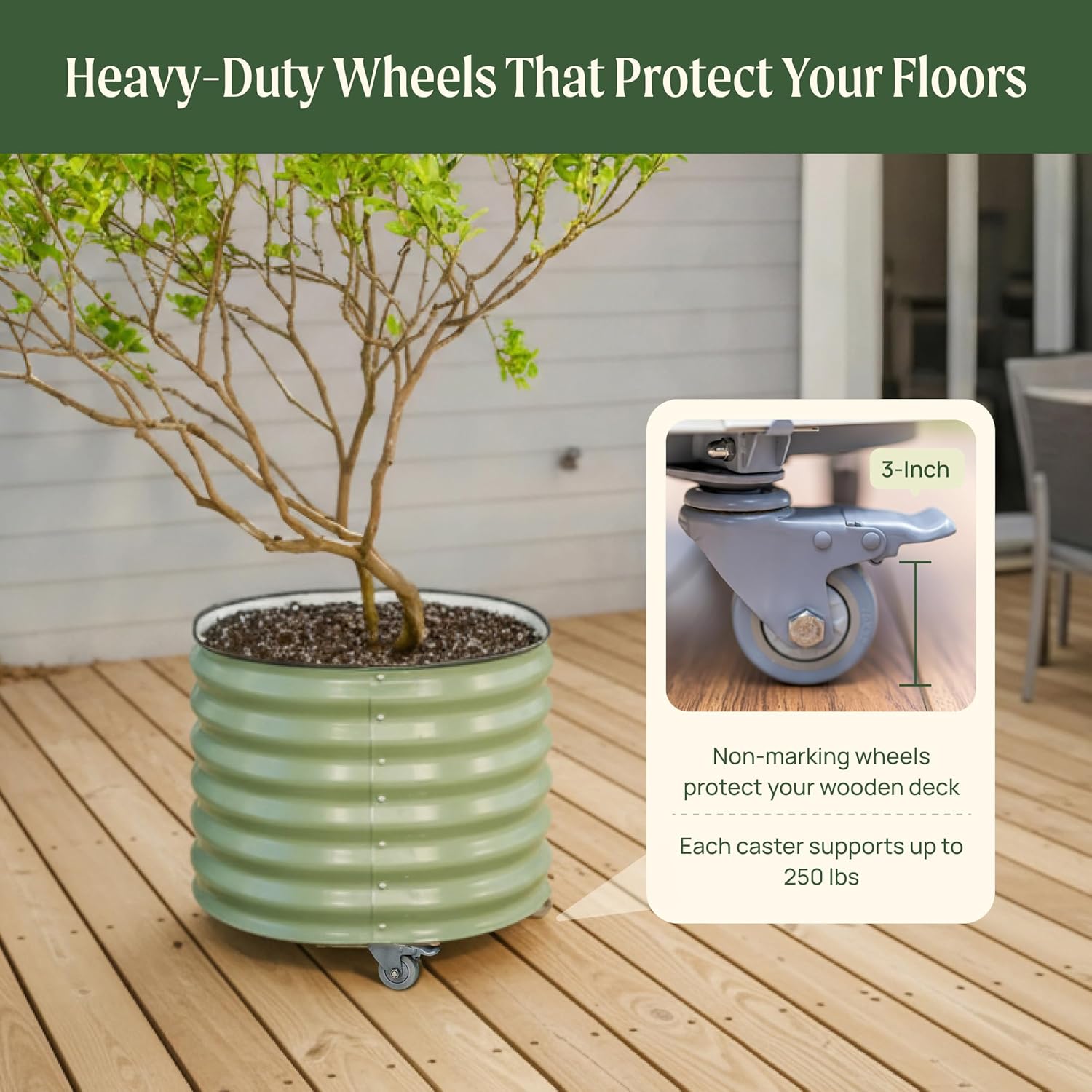 Vego Garden 20 Gallon Rolling Planter Metal Citrus Tree Planter with Wheels for Patio Porch & Backyard Classic Design for Dwarf Trees