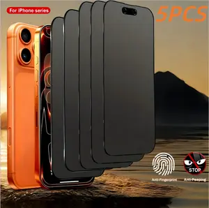 5PCS Privacy Screen Protector, compatible with iPhone 16 Pro Max 11, 12, 13, 14, 15, 17 Pro Max, 13, 14, 15, 16, 17 Pro Plus, 16E, 17 Air, full screen coverage, 9H hardness, anti-fingerprint, bubble-free, compatible with phone cases