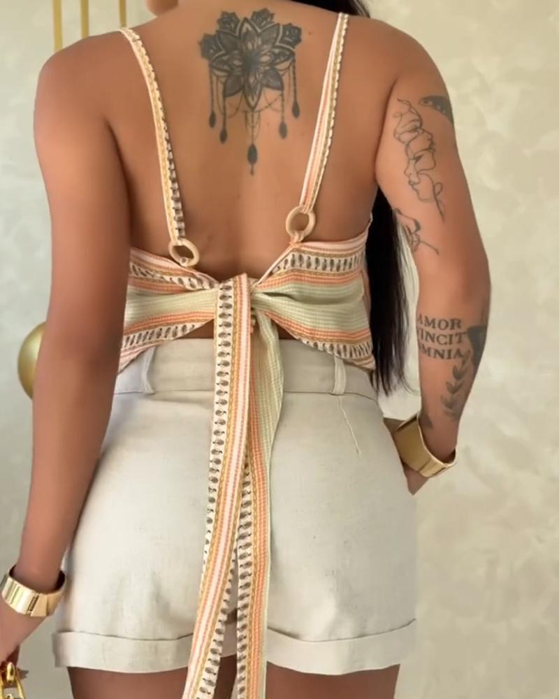 ChicMe Women's Tropical Animal & Plants Print Square Neck Adjustable Spaghetti Straps Top Sexy Backless Tie Back Asymmetrical Hem Cami Top ChicMe Women's Tropical Animal & Plants Print Square Neck Adjustable Spaghetti Straps Top Sexy Backless Tie Back Asymmetrical Hem Cami Top