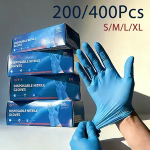 Thickened Disposable Nitrile Gloves Blue 200/400Pcs, Latex & Powder Free, Puncture Resistant, Textured Non-Slip Grip, Food Safe Multi-Purpose Gloves, Food Grade, S/M/L/XL, Ideal for Household, Catering, Beauty & Industrial Work