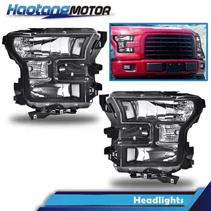 CROSSDESIGN Black Housing Headlights Clear Head Lamps Left & Right Fit For 15-17 Ford F150