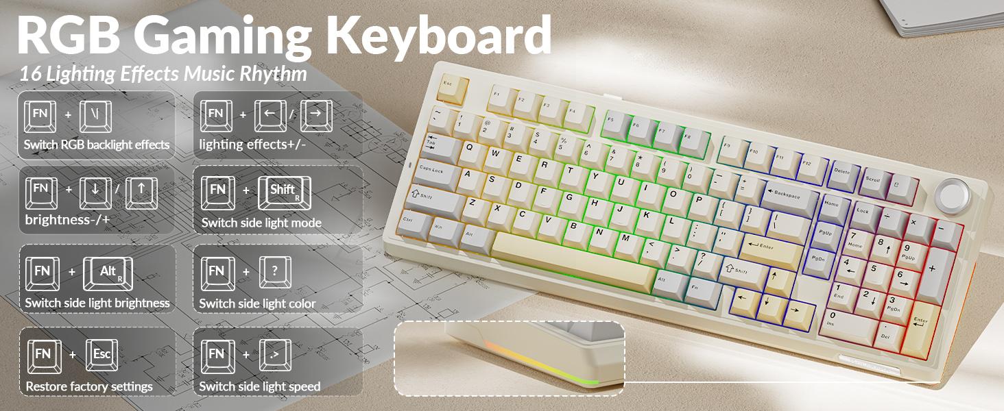 SOLAKAKA KI99 Pro 96% Wireless Mechanical Gaming Keyboard RGB Backlit Tri-Mode Hot-Swappable Gasket Structure Creamy Beige White for PC Laptop FallFreshness
