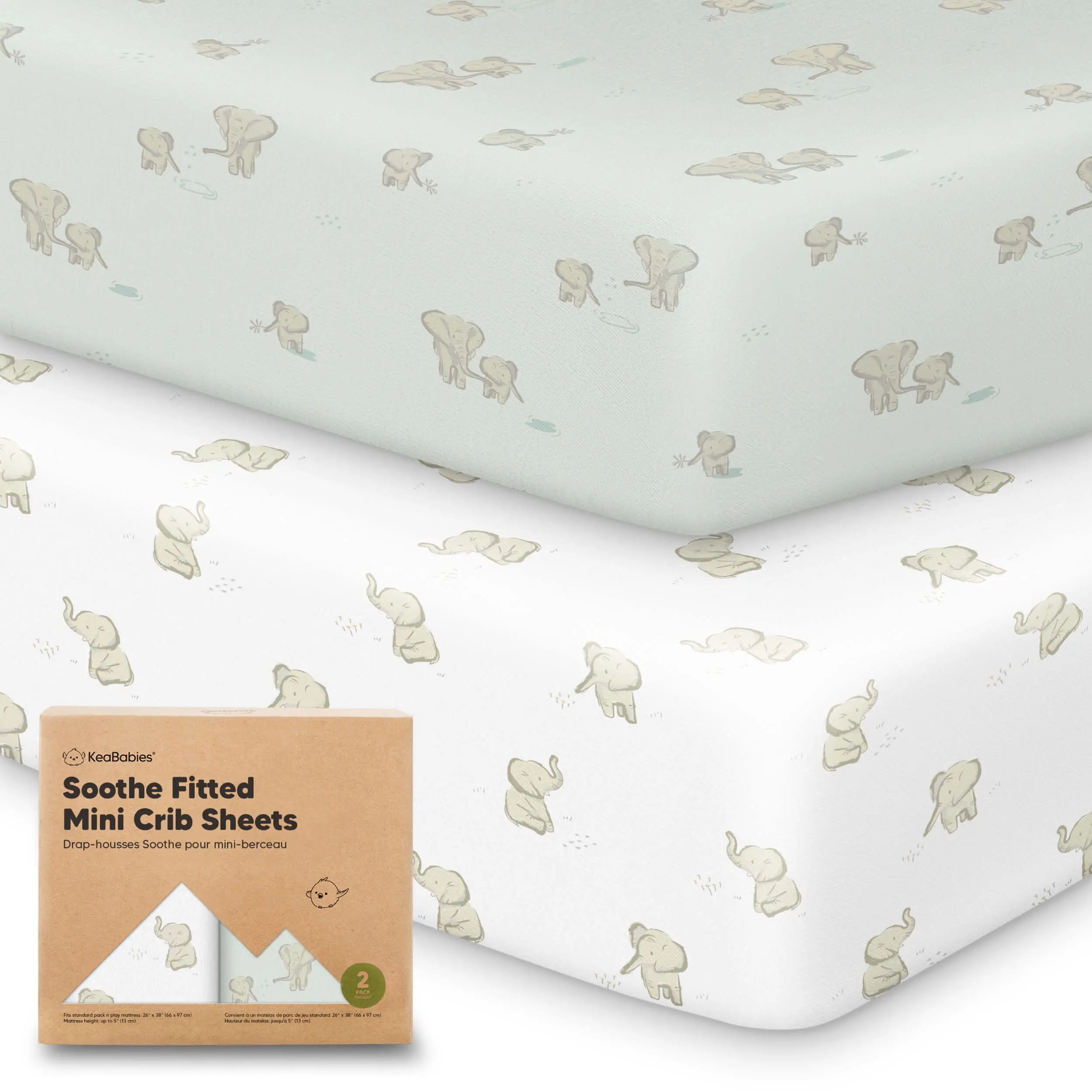 2-Pack Mini Crib Sheets Fitted - 38x26 Pack N Play Sheets for Pack and Play Mattress, Organic Cotton, Soft & Breathable Playard Bedding, Neutral Mini Toddler Bed Cover for Boys, Girls
