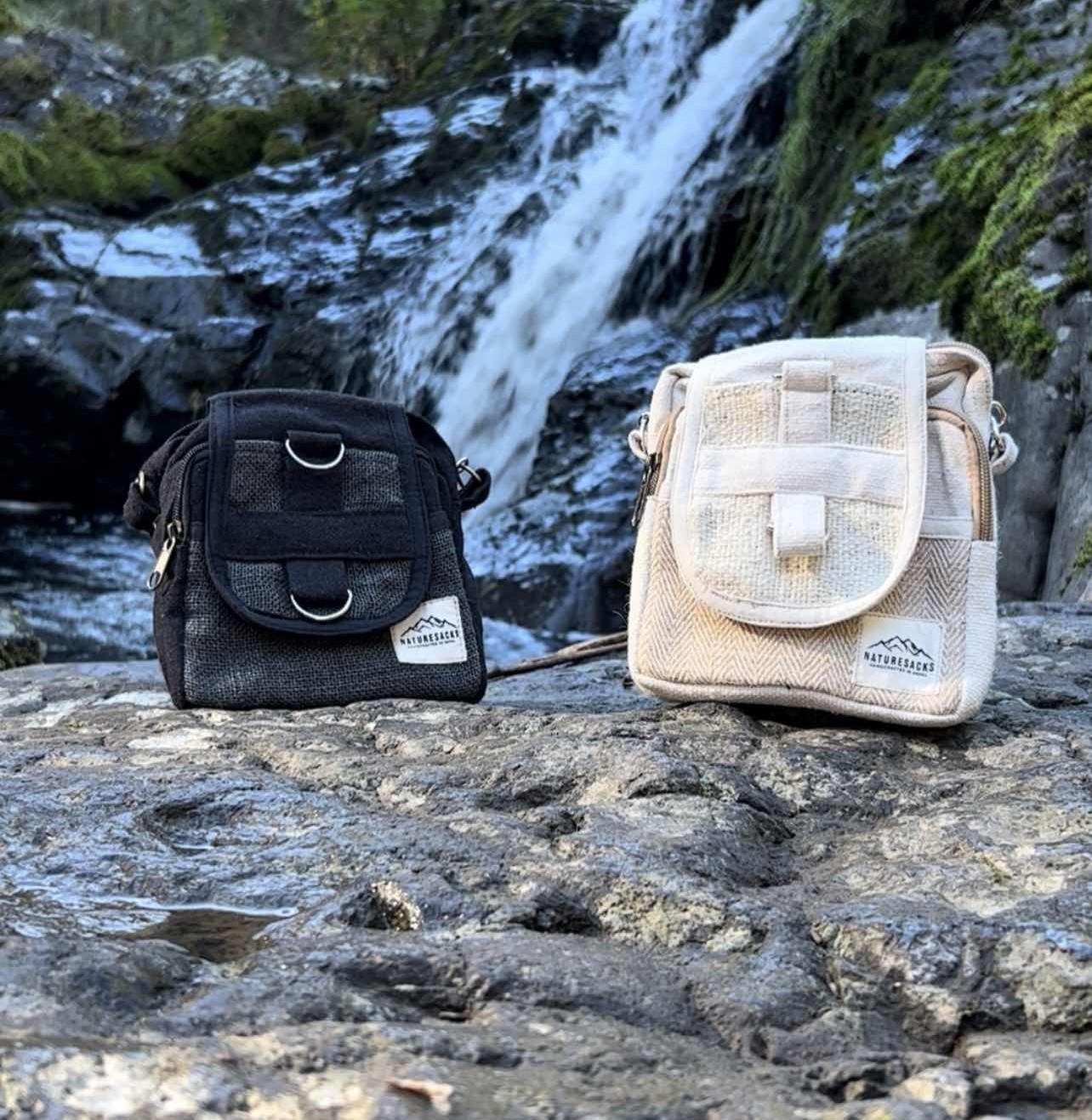 Naturesack Black Hemp Crossbody Satchel with Adjustable Strap and Belt Loop