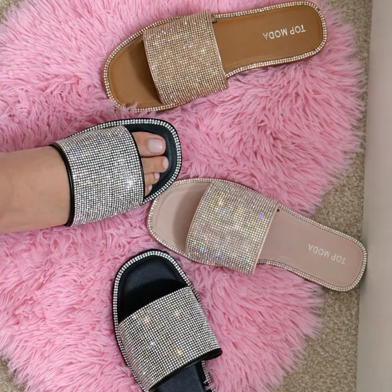 MEDUSA REGULAR & WIDE FIT GLAM Rhinestone Comfort Slide Sandal with Elegantly Sparkling Strap & Cushioned Footbed for All-Day Comfort Ideal for Casual Summer Wear