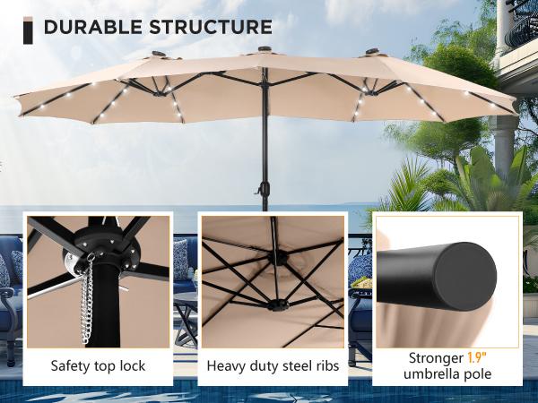 [SummerVibes] Phivilla Home 15ft Large Outdoor Patio Umbrella with Base – LED Light Option, Double-Sided, Crank Handle, Waterproof